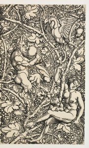 Twee ontwerpen voor wandtapijten met satyrfamilie door Albrecht Dürer