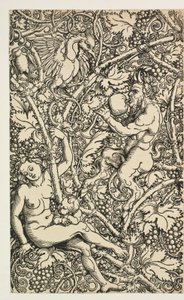 Twee ontwerpen voor wandtapijten met satyrfamilie door Albrecht Dürer