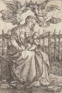 Maagd Maria gekroond door twee engelen door Albrecht Dürer