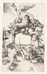 Heks die achteruit rijdt op een geit door Albrecht Dürer