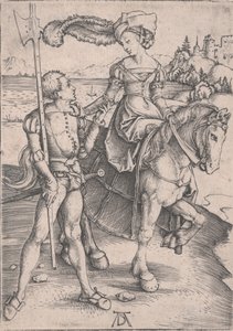 Een dame te paard en een lansquenet door Albrecht Dürer