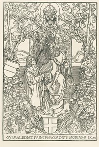 Keltes presenteert zijn werk aan keizer Maximiliaan, gedrukt voor de Sodalitas Celtica, Neurenberg door Albrecht Dürer or Duerer