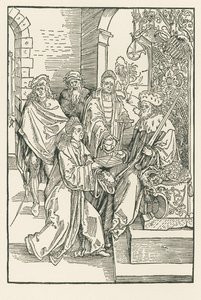 Conrad Keltes overhandigt zijn editie van de Roswitha-komedies aan de keurvorst Frederik van Saksen door Albrecht Dürer or Duerer