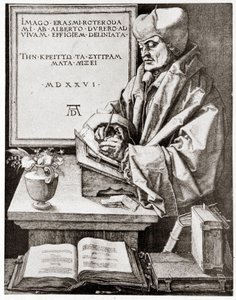 Erasmus aan het schrijven - gravure door Albrecht Durer gereproduceerd aan het begin van de 20e eeuw door Albrecht Dürer