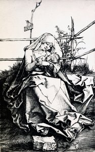 Madonna en Kind in een hek (gravure op koper)