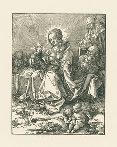 Madonna op een grasachtige oever met Sint Jozef en Sint Anna door Albrecht Dürer or Duerer