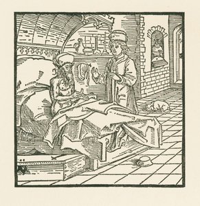 Meester Cato geeft op zijn sterfbed goede instructies aan zijn zoon door Albrecht Dürer or Duerer