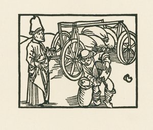 De Priester heeft een zak op een wagen en er wordt haver in gedaan, c.1489-90 (houtsnede) door Albrecht Dürer or Duerer
