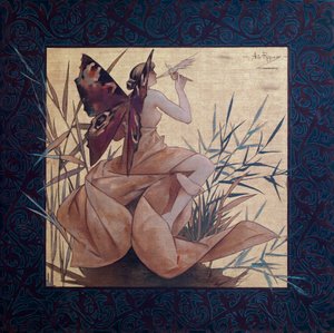 Compositie met gevleugelde nimf tussen het riet - Schilderij van Alexandre de Riquer i Ynglada (1856-1920)