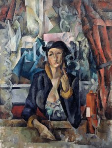 Portret van de vrouw van de kunstenaar in een café door Aleksandr Aleksandrovich Osmerkin