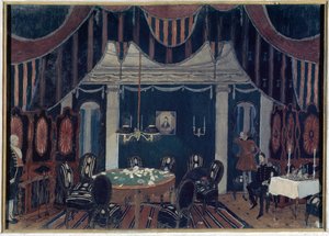 Voorbereidend decor voor het toneelstuk De mascarade van Mikhail Lermontov