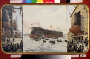 De lancering van de slagkruiser Pamiat Azova door Aleksandr Karlovich Beggrov