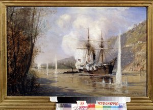 De Russische torpedoboot Shutka valt een Turks schip aan op 16 juni 1877