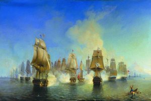 De Zeeslag bij Athos door Aleksei Petrovich Bogolyubov