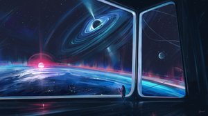 Uitzicht op de planeet bij een zwart gat door Alena Aenami