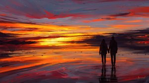 Romantische strandwandeling bij zonsondergang door Alena Aenami