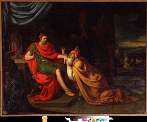Priamus en Achilles. Scène met personages uit de Trojaanse oorlog