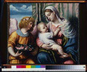 Madonna met Kind en een Engel door Alessandro Bonvicino Moretto