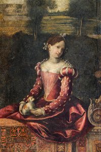 Portret van een edelvrouw, detail van de Kleine Kamer van de Edelvrouwen door Alessandro Bonvicino Moretto