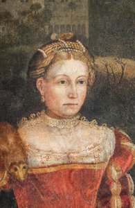 Portret van een edelvrouw, (detail) van de Kleine Kamer van de Edelvrouwen door Alessandro Bonvicino Moretto