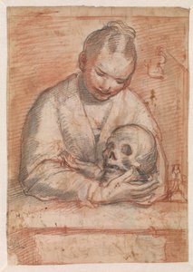 Sint Maria Magdalena met een Schedel in haar Armen door Alessandro Casolani