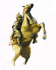 Ruiterportret van Oqba Ibn Nafi Al Fihri (622-683) Arabische generaal gestuurd door Muawiya Ie (602-680)