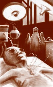 Fantastisch wezen: een buitenaards wezen onderworpen aan laboratoriumtests.