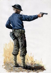 Eerste Wereldoorlog 1914-1918: Amerikaanse legerinfanterist met een pistool in 1917 aan het Westfront