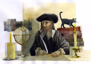 Portret van Michel de Notre Dame (Nostradamus) Franse astroloog - Illustratie door Alessandro Lonati door Alessandro Lonati