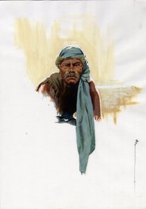 Portret van een piraat (kaper) of matroos zittend in het daglicht