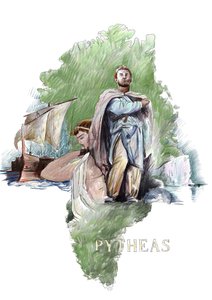 Voorstelling van Pytheas Griekse ontdekkingsreiziger uit Massalia, 4e eeuw v.Chr. Illustratie door Alessandro Lonati door Alessandro Lonati