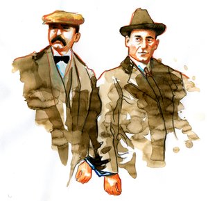 Sacco en Vanzetti zaak: portret van de Italiaanse anarchisten Bartolomeo Vanzetti (links) en Nicola Sacco