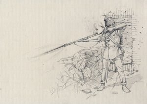 Tweede Keizerrijk (1852-1870): infanterist schietend, soldaat van het Oostenrijkse leger, Oostenrijks-Hongaars