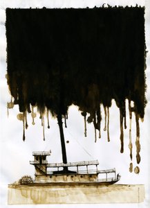Stoomschip Illustratie van de nieuwe "In het hart van de duisternis" door Joseph Conrad. 2012 door Alessandro Lonati