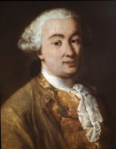 Portret van Carlo Goldoni, Italiaanse toneelschrijver (detail) door Alessandro Longhi
