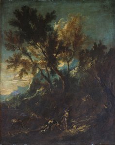 Een Berglandschap met Pastorale Figuren door Alessandro Magnasco