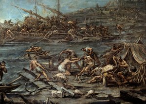 Het inschepen van de galeislaven in de haven van Genua (detail) door Alessandro Magnasco