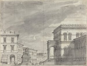 Piazza met een Ruiterstandbeeld en een Paleis