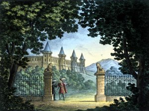 Scenografie van Sanquirico voor de opera “Anna Bolena” door Gaetano Donizetti. Teatro Carcano, Milaan