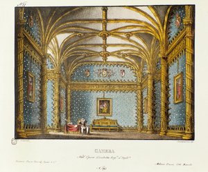 De slaapkamer van het Koninklijk Paleis Scenografie voor de uitvoering van de opera 
