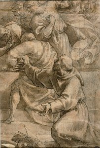 Fragment van een Assumptie () Scène: Apostelen, met Sint Franciscus van Assisi op de voorgrond