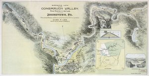 Vogelvlucht van de Conemaugh-vallei van Nineveh tot het meer, Johnstown, Pa. door Alex. Y.; Pennsylvania Railroad Lee