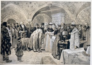 De ontvangst van de tsarina na de paasmatines door Alexander Andreyevich Chikin