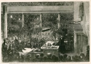 Professor Faraday geeft een lezing aan het Royal Institution voor ZKH Prins Albert, de Prins van Wales, en Prins Alfred
