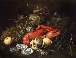 Stilleven met kreeft en oesters