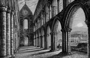 Schip naar het westen, Jedburgh Abbey, ca. 1880, 1897 door Alexander Francis Lydon
