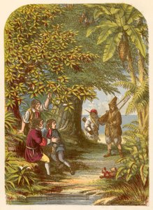 Robinson Crusoe verrast de drie Engelsen door Alexander Francis Lydon
