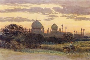 Zonsondergang achter de Ibrahim Roza, Bijapur