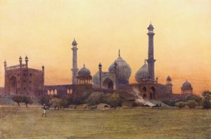 De Jumma Musjid, Delhi, bij Zonsondergang