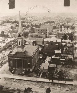 Uitzicht zuid vanaf de koepel van het gerechtsgebouw in Chicago, 1858